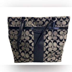 Coach black tote bag/ has a big packet in the front/zipper on top